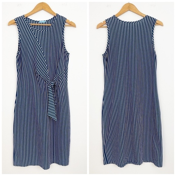 J. McLaughlin Blue 100% Cotton Striped Knotted Midi Dress Size Medium - Picture 1 of 15